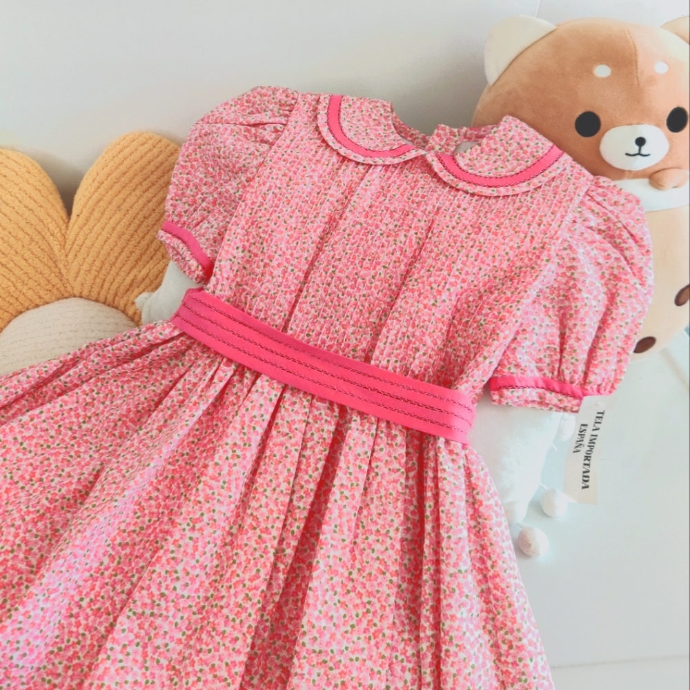 Girl's Ditsy Fit & Flare Pink Floral Dress